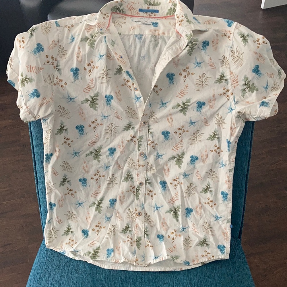 Denim & flower short sleeve button down with nautical print